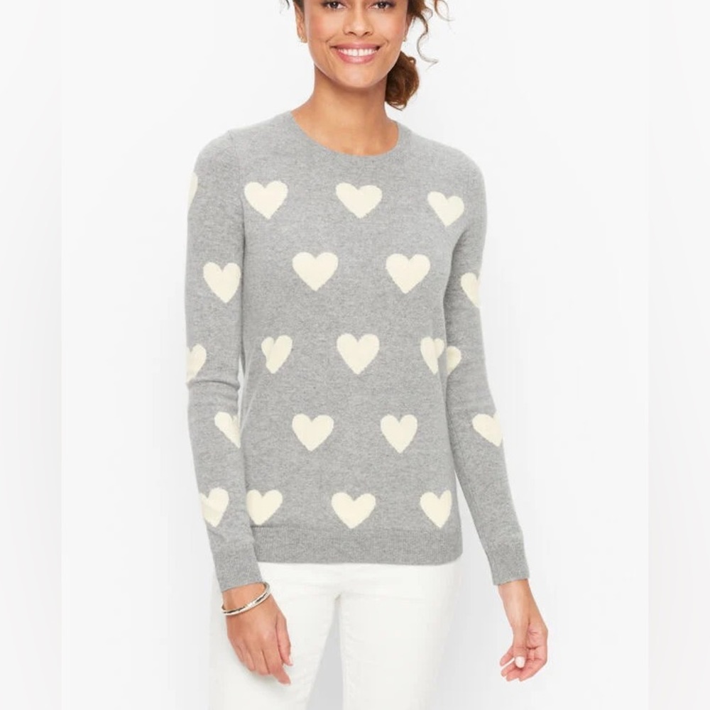TALBOTS CASHMERE HEARTS CREWNECK SWEATER S